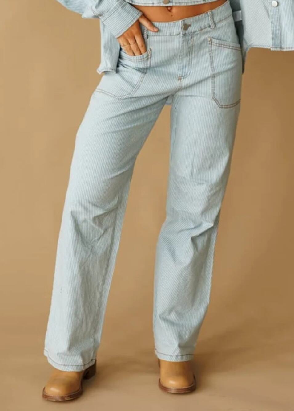 Le Lis Pinstriped Wide Leg Jeans L Stretch Denim - Casual Chic
